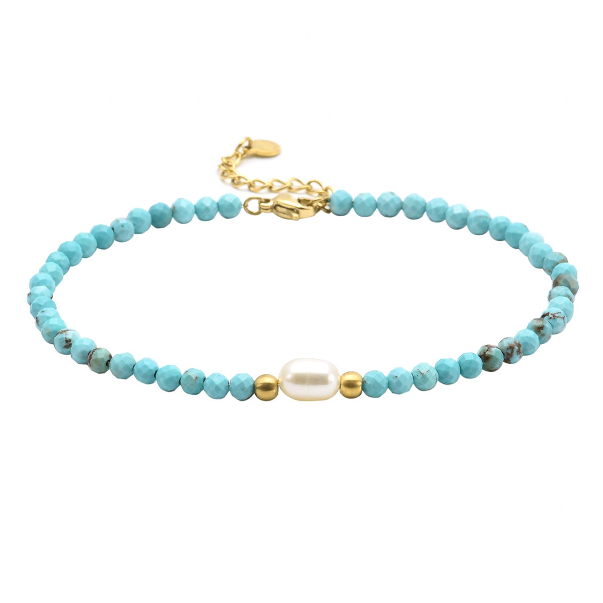 Sixty Stones - 60 - Chaîne De Cheville Perles Doré Et Turquoise - 25 X 0,4 Cm-