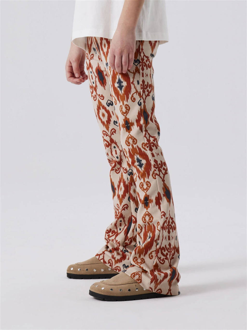 NAME IT bootcut broek NKFDURIANA met all over print roodbruin/ecru/donkergrijs