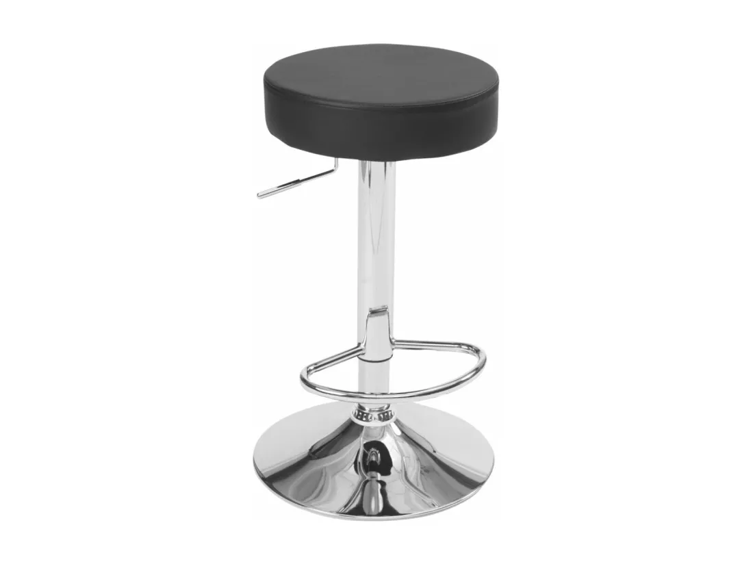 Lot 2 tabourets bar rond simili cuir rembourré pivotant hauteur réglable pied chrome YO (noir)