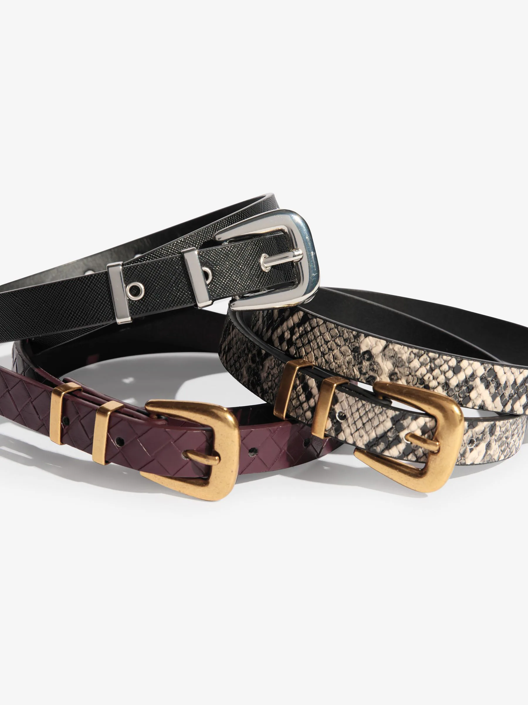 Snake Print, Burgandy and Black - Friends Like These Skinny Belts 3 Pack