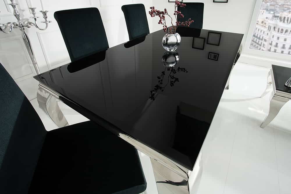 Eleganter Design Esstisch MODERN BAROCK 200cm schwarz Edelstahl Opalglas Tischplatte