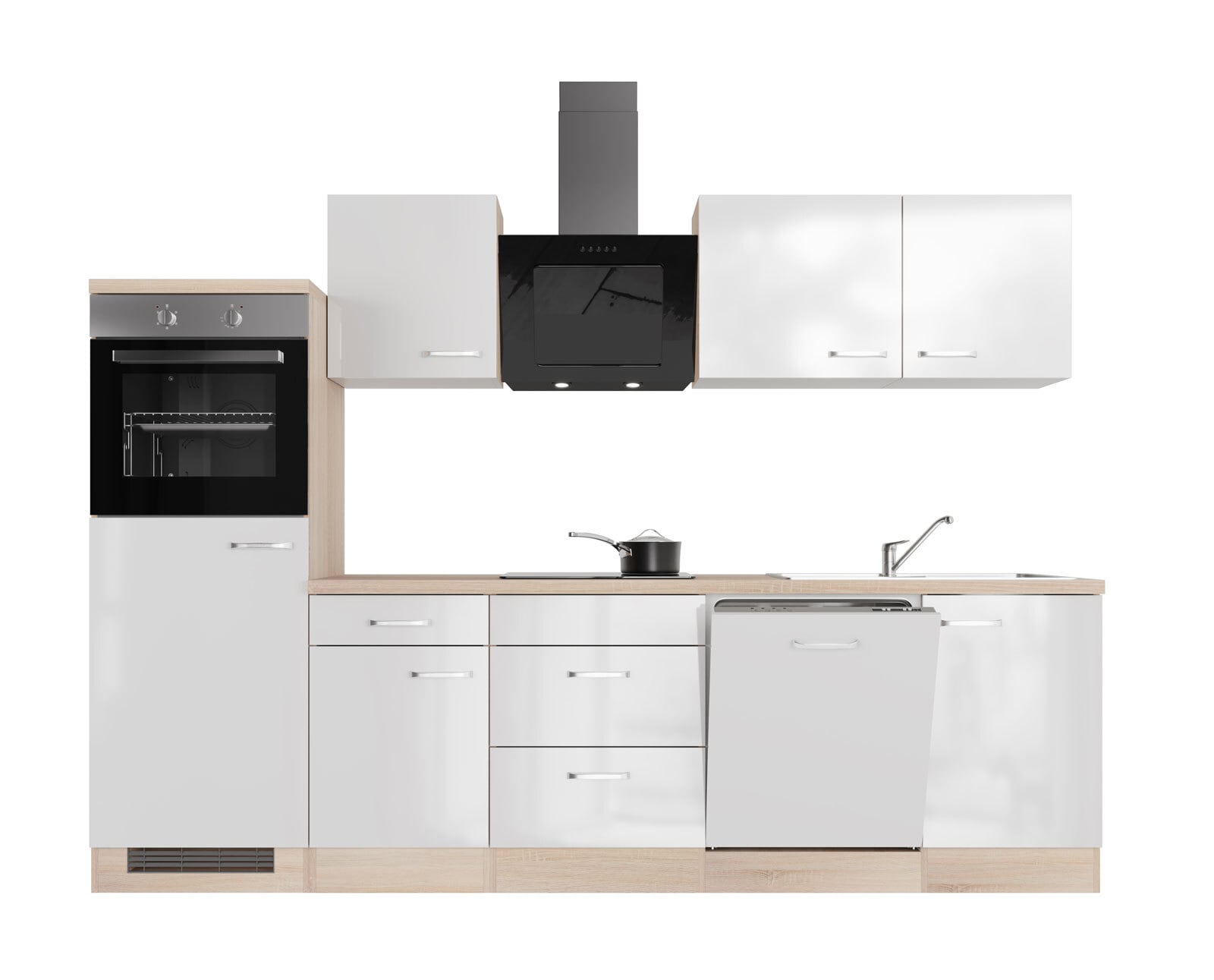 Küchenblock Valero Weiß Hochglanz/Sonoma Eiche Nachbildung 280 cm