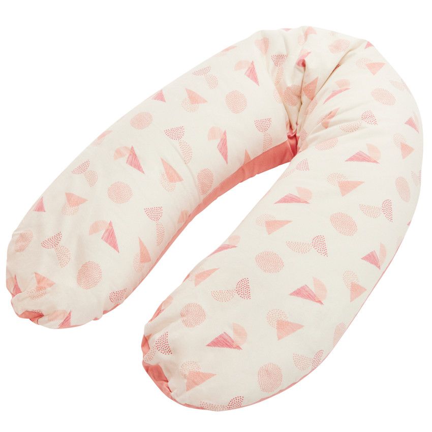 Coussin d'allaitement Géometric avec housse rose 160 cm - Ecru
