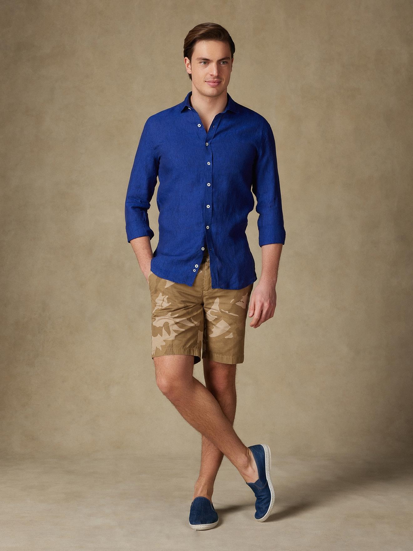 Chemise cintrée Olaf en lin indigo