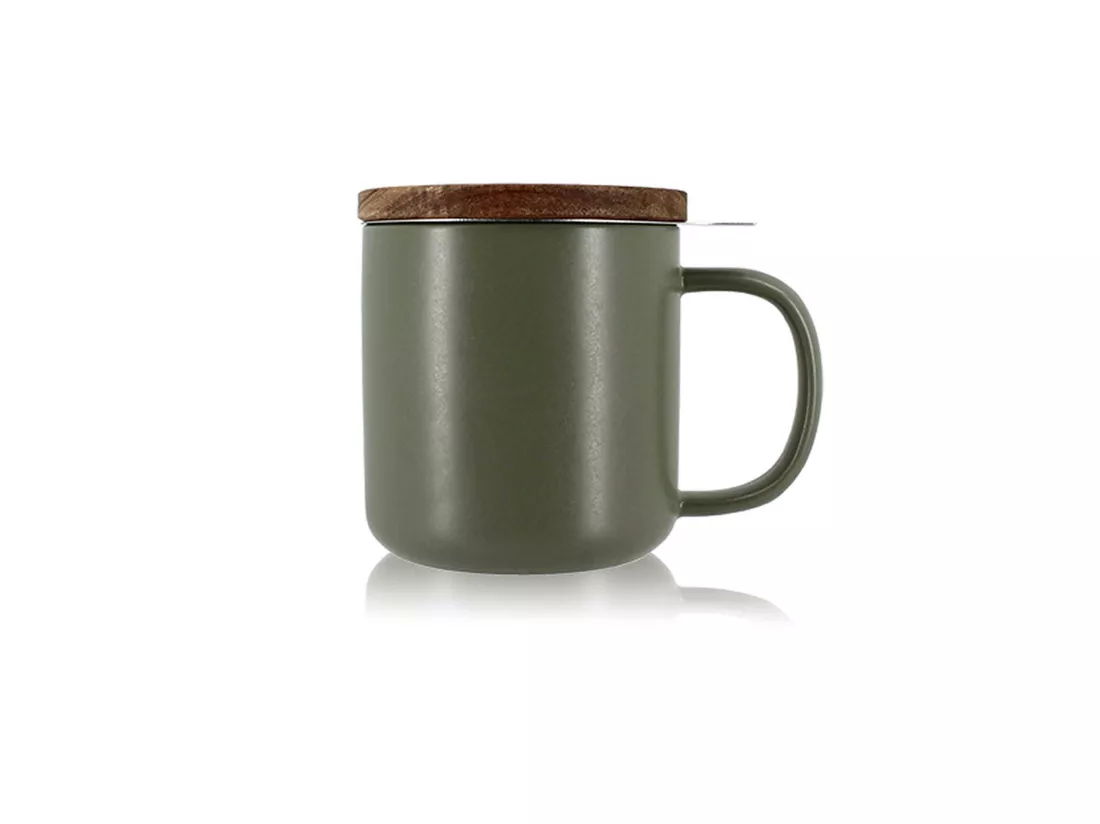 Ogo Living - Tisaniere Juliet 300ml En Gres Kaki Avec Couvercle Bois D'acacia