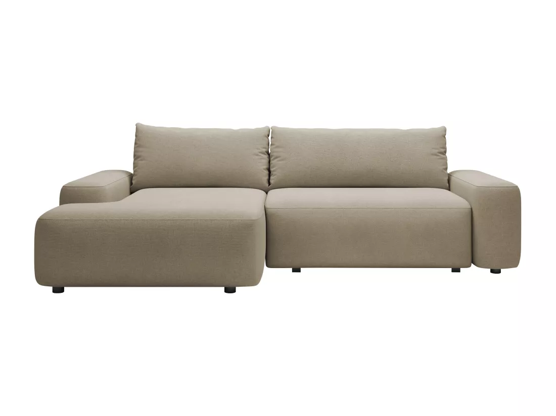 Canapé d'angle gauche convertible en tissu texturé taupe DAVISO
