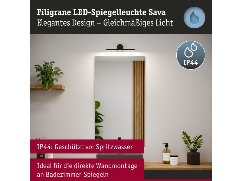 Paulmann Spiegelleuchte LED Sava 4.2W Schwarz Spiegelrohrleuchte mit Schutzart IP44