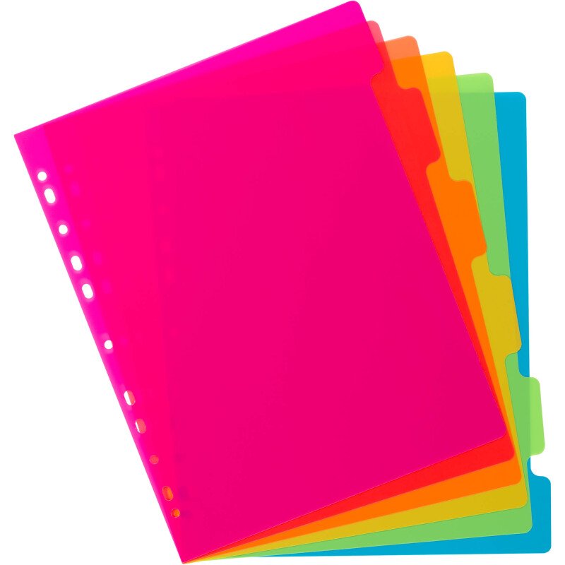 Intercalaire A4+ maxi en polypropylène Viquel Happy Fluo 6 onglets - 1 jeu