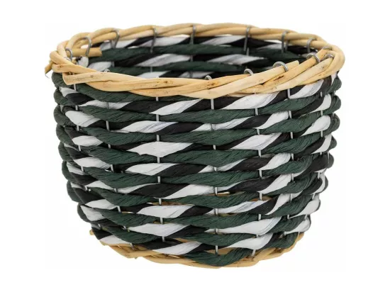 Panier en bois et corde de papier vert D21x13