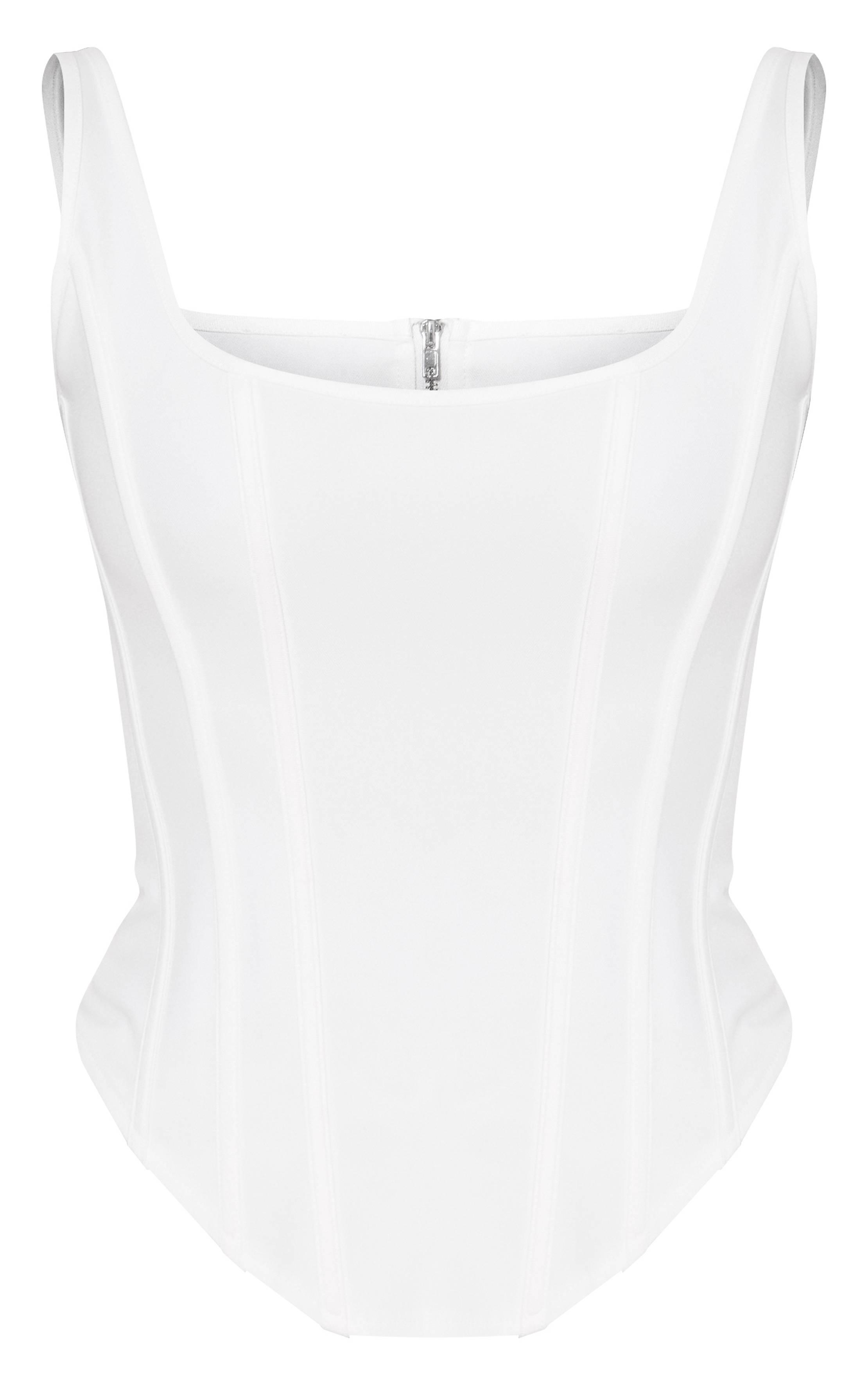 Blanc Corset Long À Baleines Avec Ourlet Plongeant