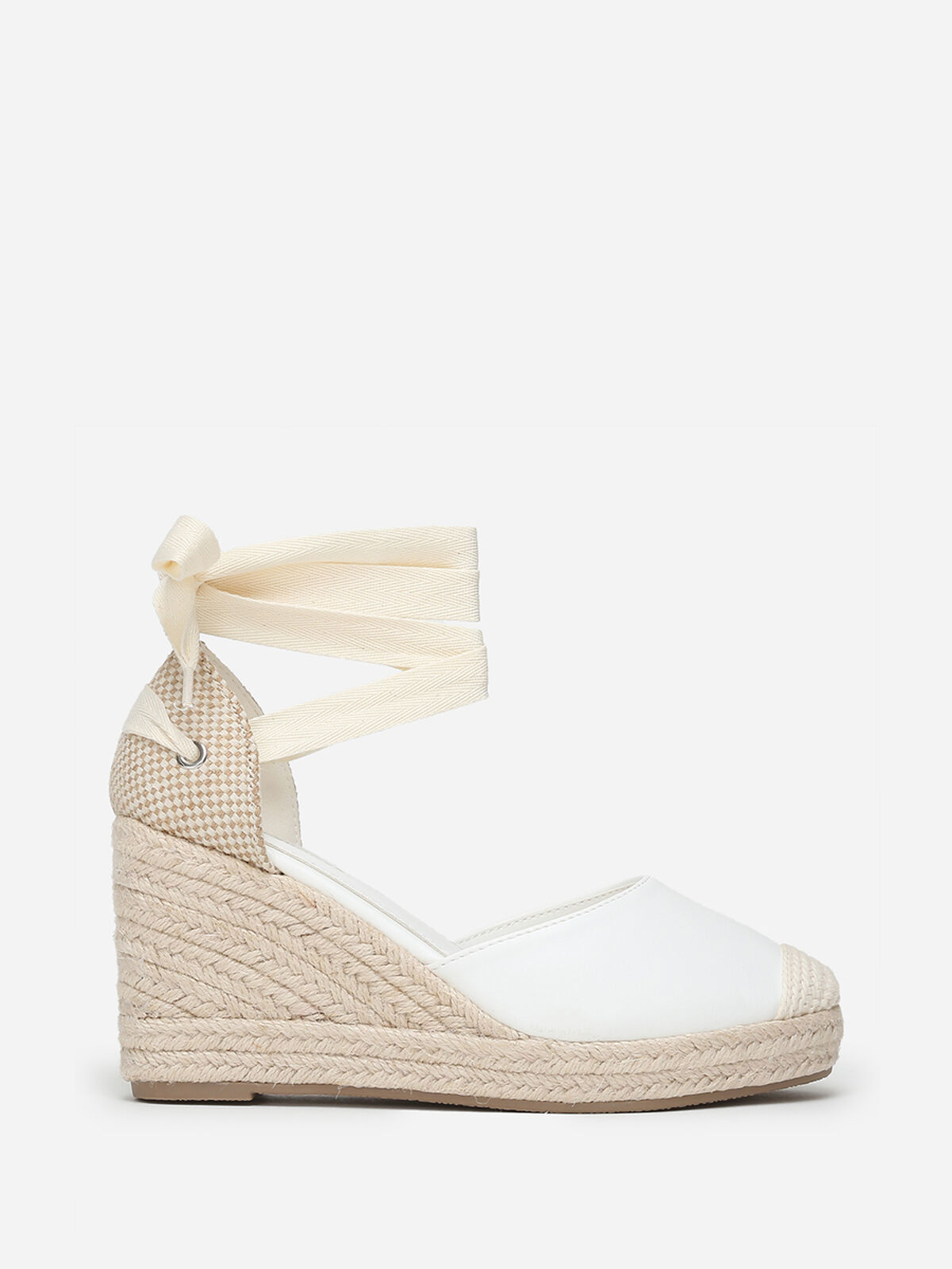 Espadrilles compensées avec ruban à nouer- Blanc