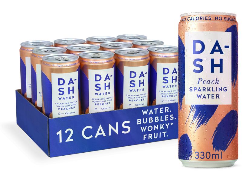 Dash Water Soft-Drinks Sparkling Peach 12 x 0.33 l Kohlensäurehaltiges Erfrischungsgetränk mit Pfirsichgeschmack