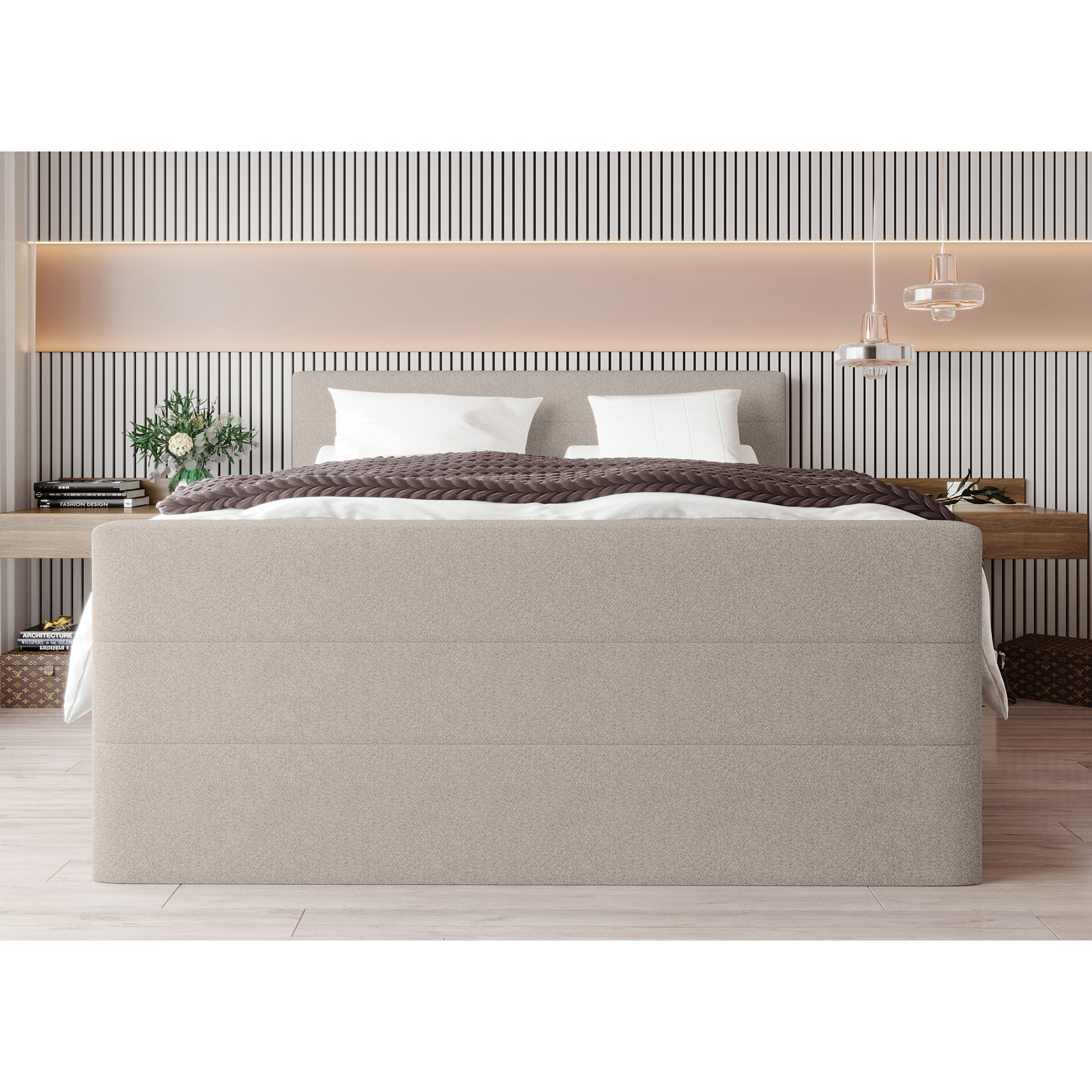 Boxspringbett - beige - inklusive Topper - 180x200 cm