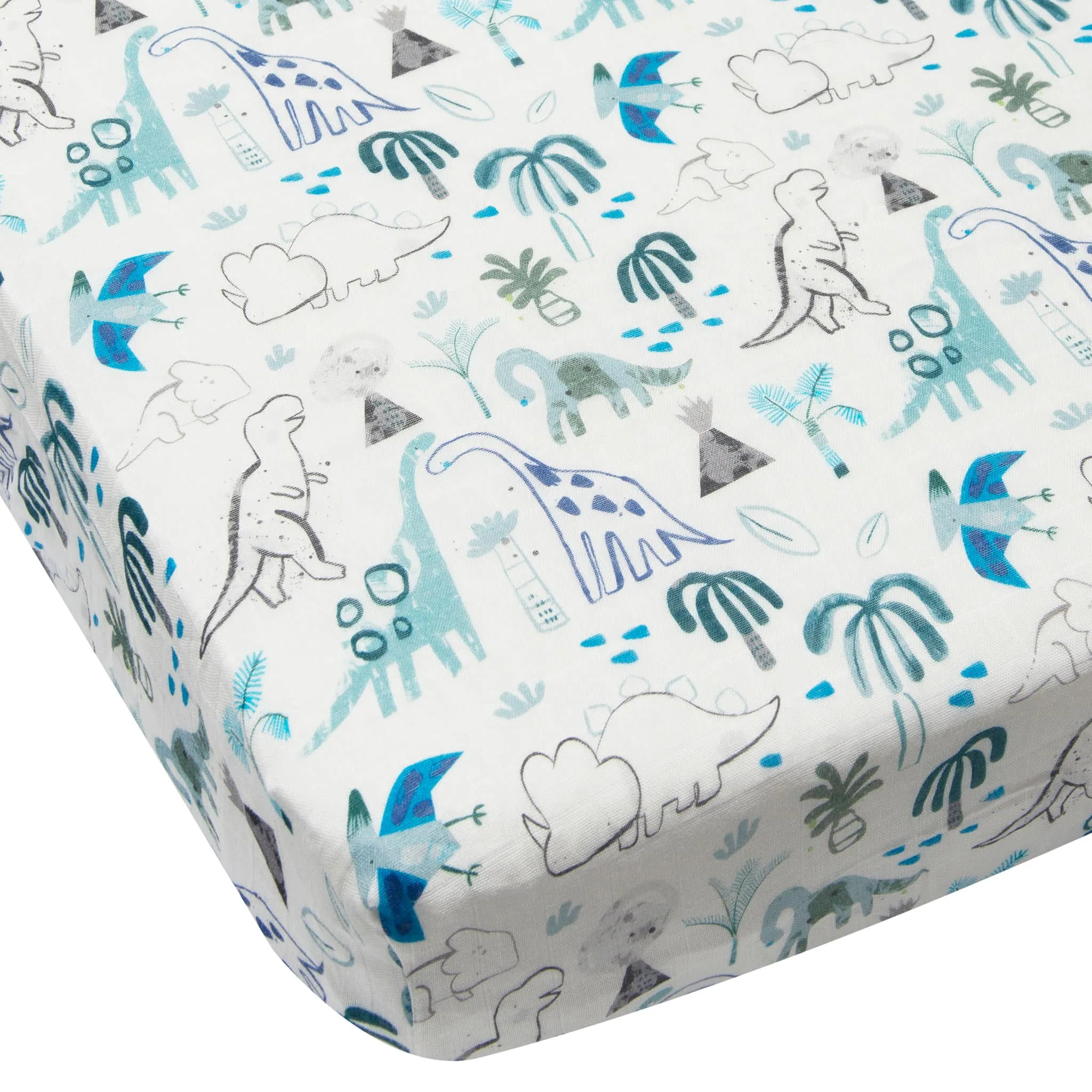 Loulou Lollipop Drap Contour pour Lit de Bébé - Mousseline Bambou Dinosaures