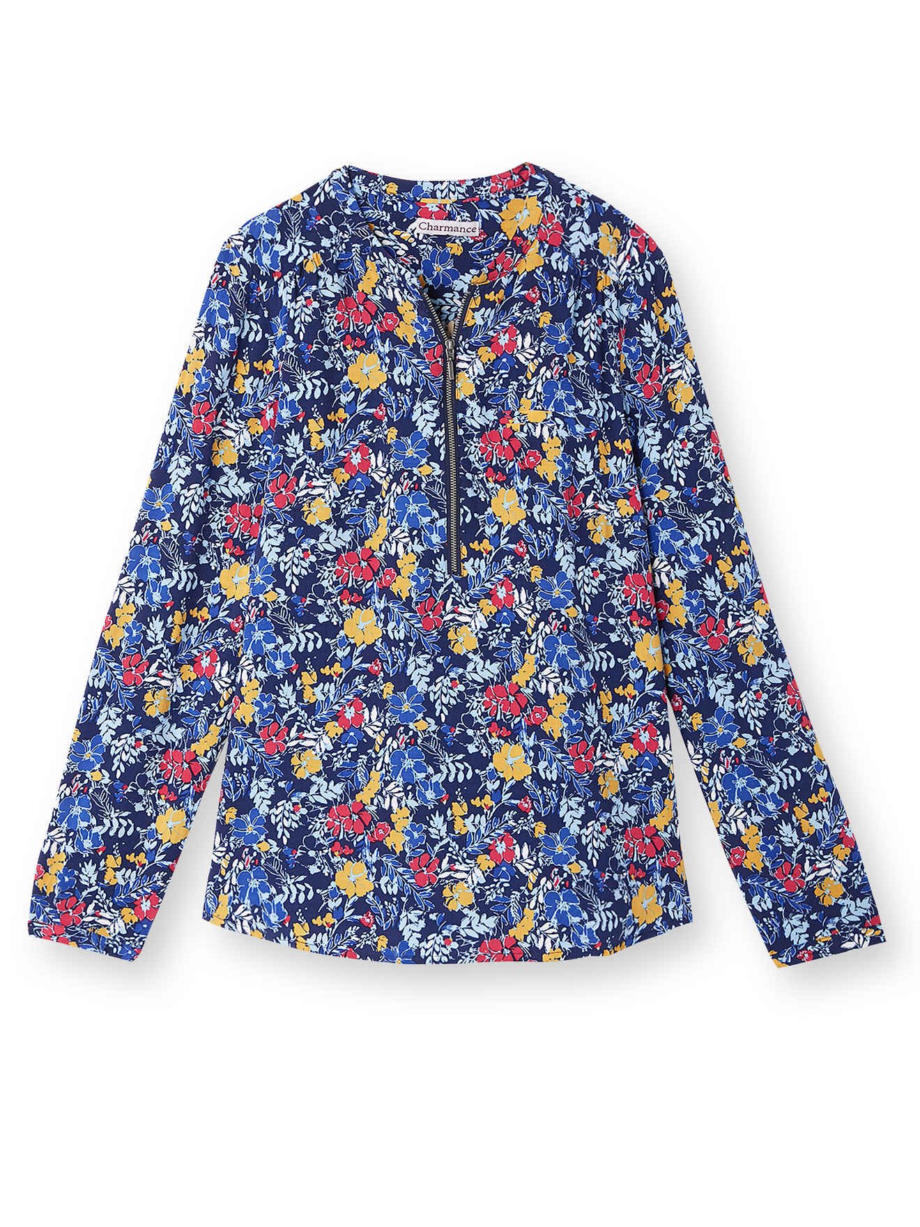 Blouse fluide zippée poitrine généreuse