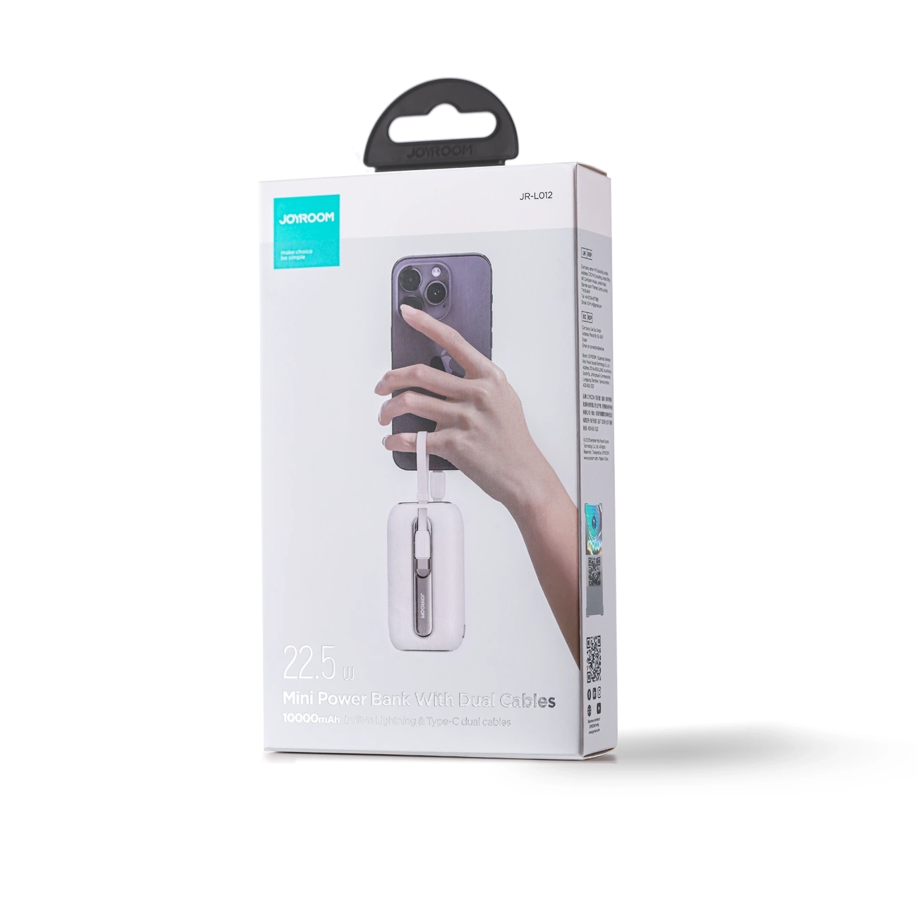 (22.5W) 10000mAh USB A / USB C Mini Powerbank Power Delivery Ladegerät inkl. USB C Ladekabel mit LED Anzeige (JR-L012) - Weiss
