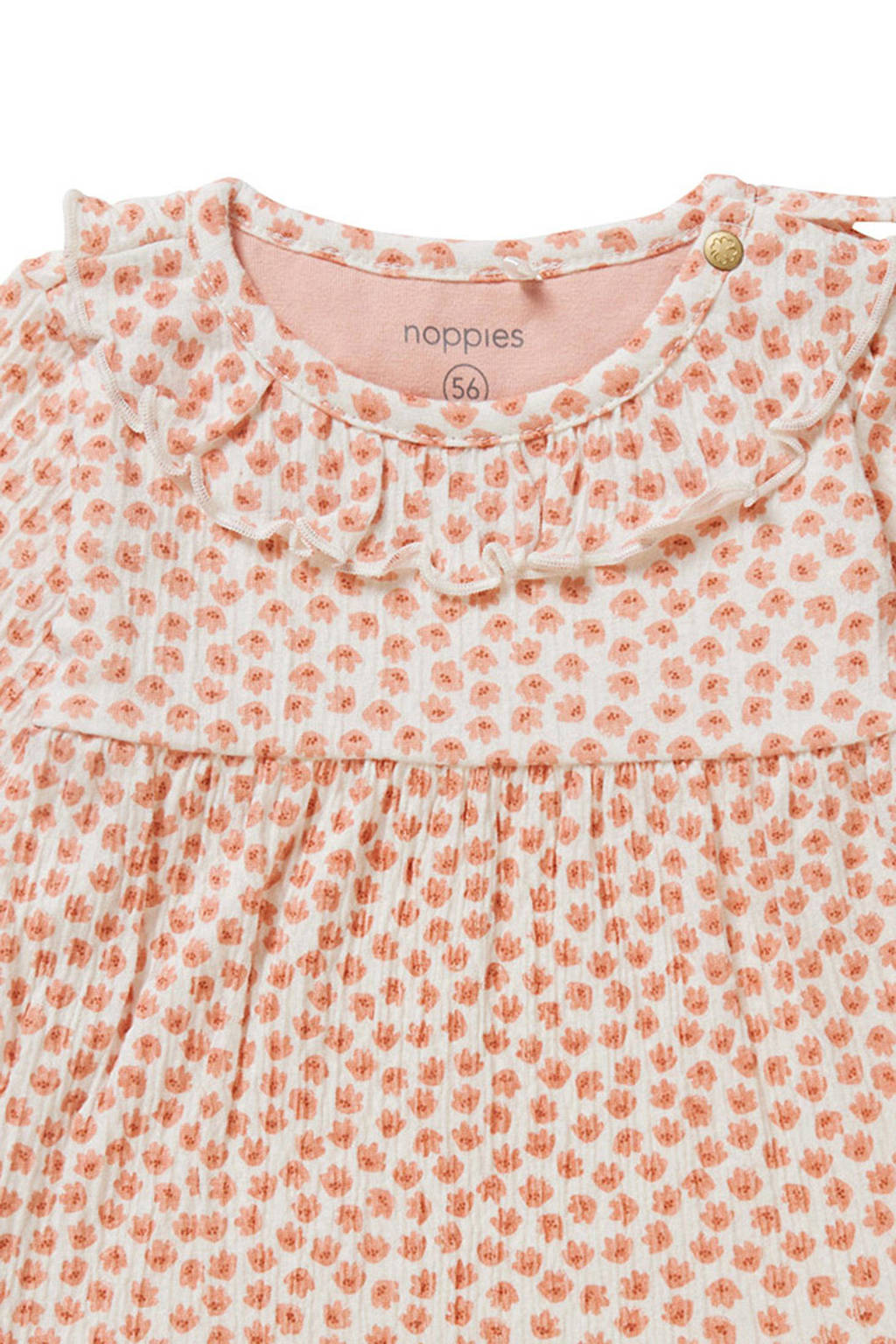 Noppies baby jurk met all over print en ruches roze/wit