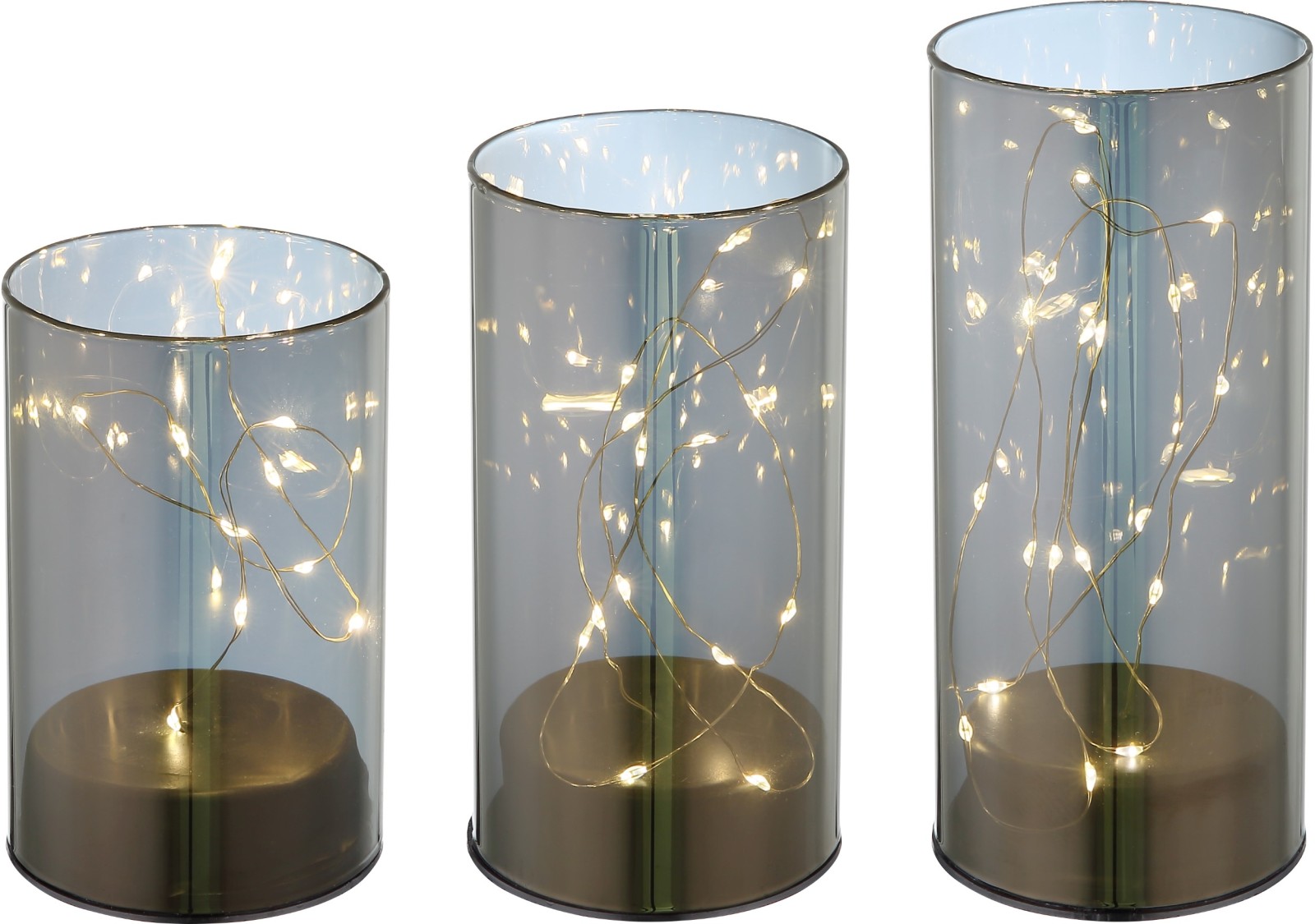 3er-Set LED-Tischleuchte - grau-rauchfarben
