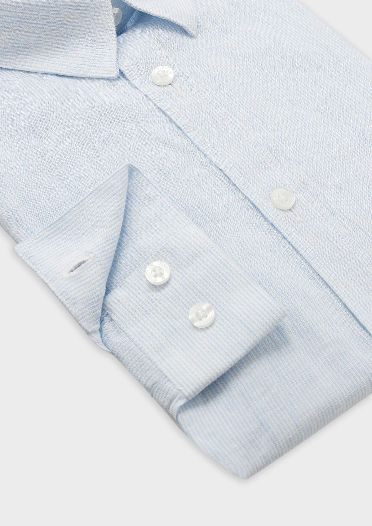 Chemise sport Slim en lin blanc à rayures bleu ciel