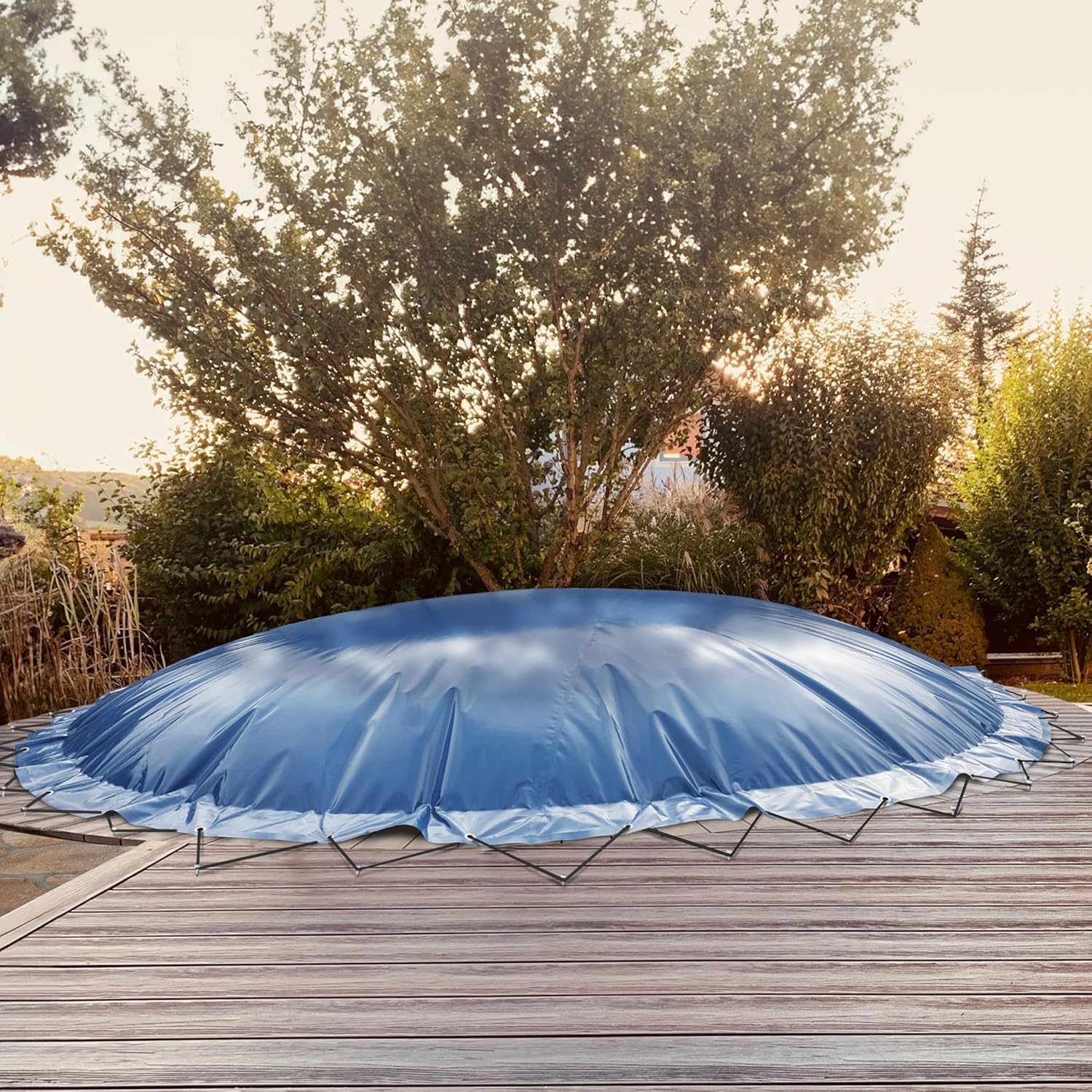 Aufblasbare Abdeckplane für Pool rund, inkl. Pumpe, Air Cover, wasserdicht, reißfest, Luftkissen (5,00 m, Blau)