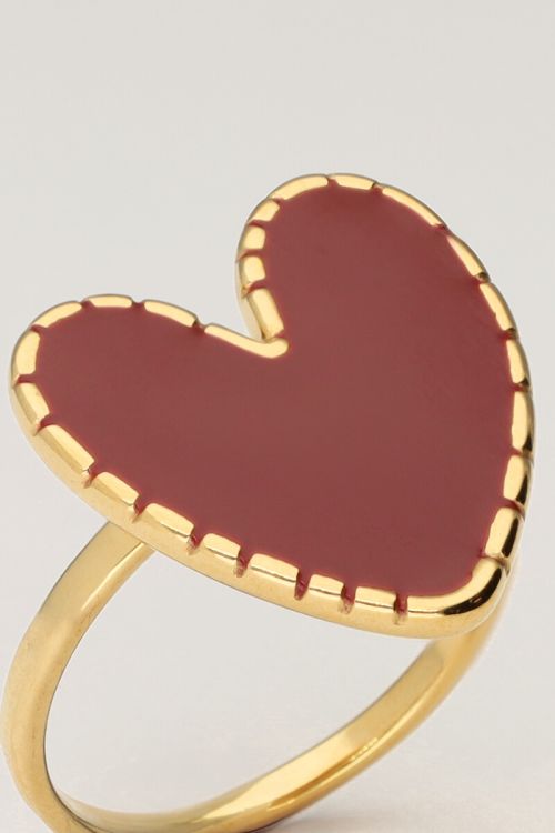 Statement ring met burgundy hartje