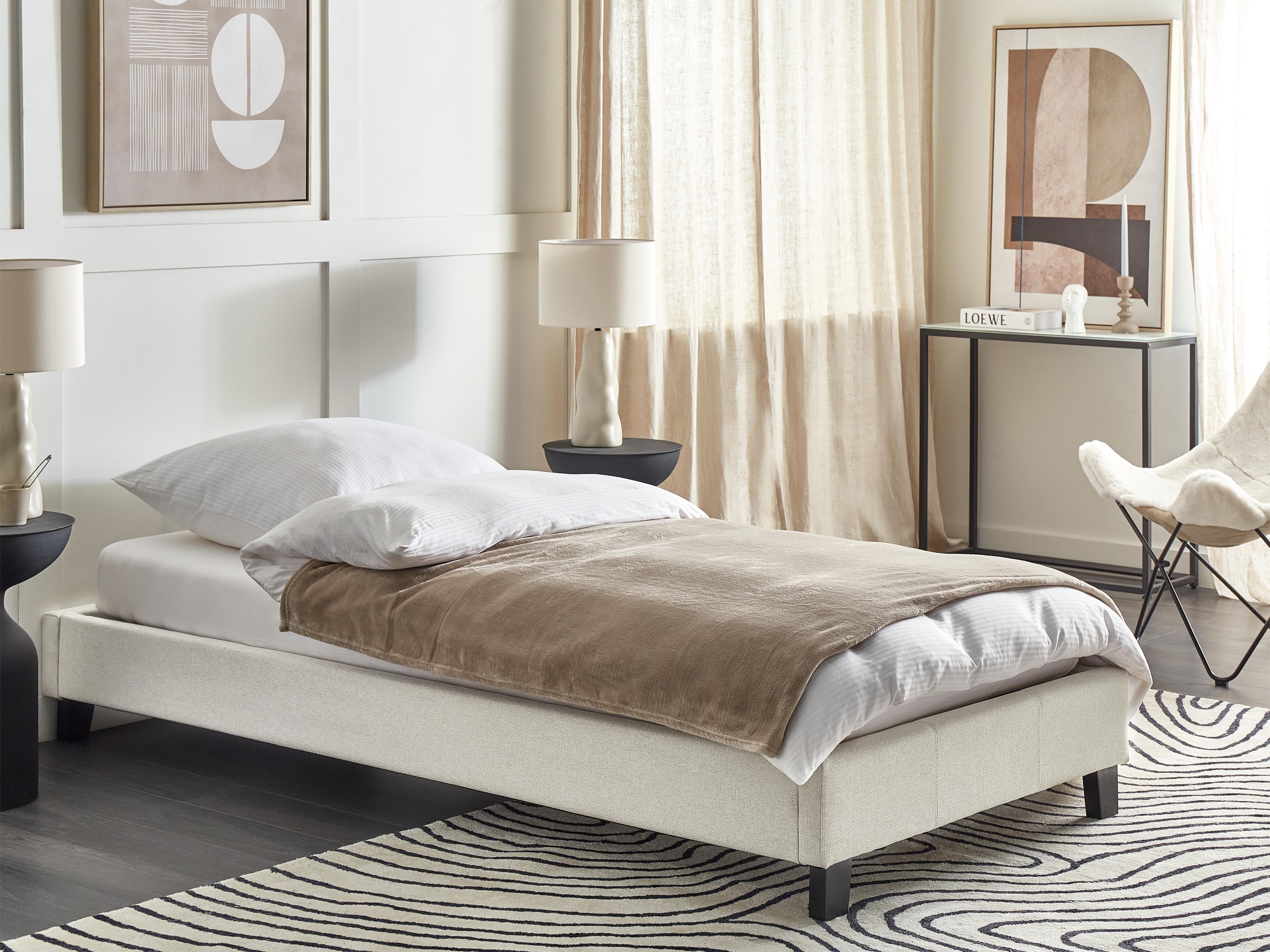 Bed zonder hoofdbord Stof ROANNE 90 x 200 cm Lichtbeige