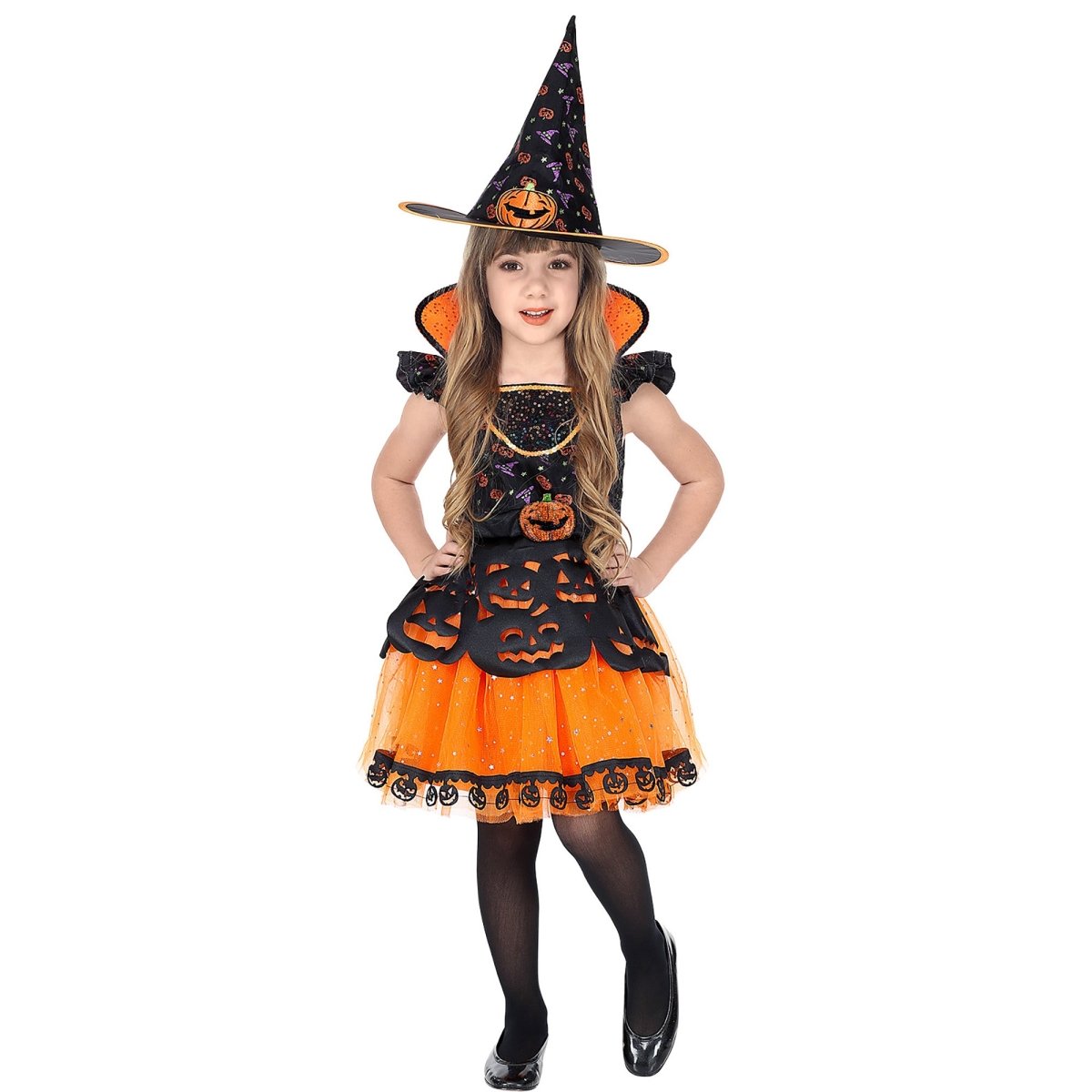 Halloween Kostuum Zwart Oranje Meisje Heks