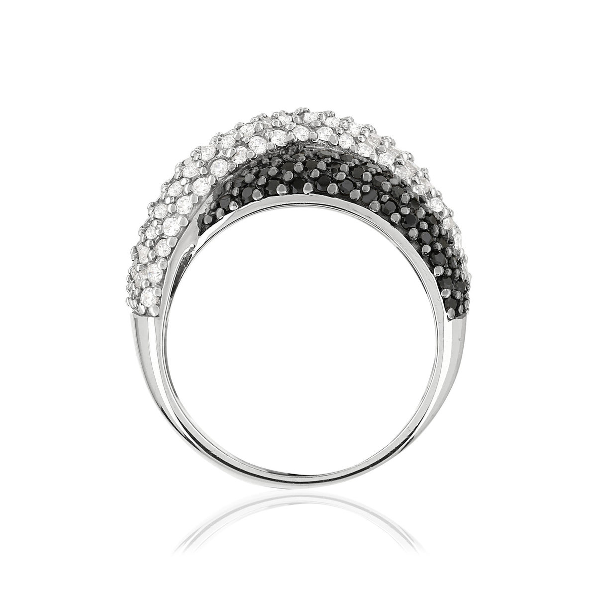 Bague argent 925 entrelacée zirconias noirs et blancs