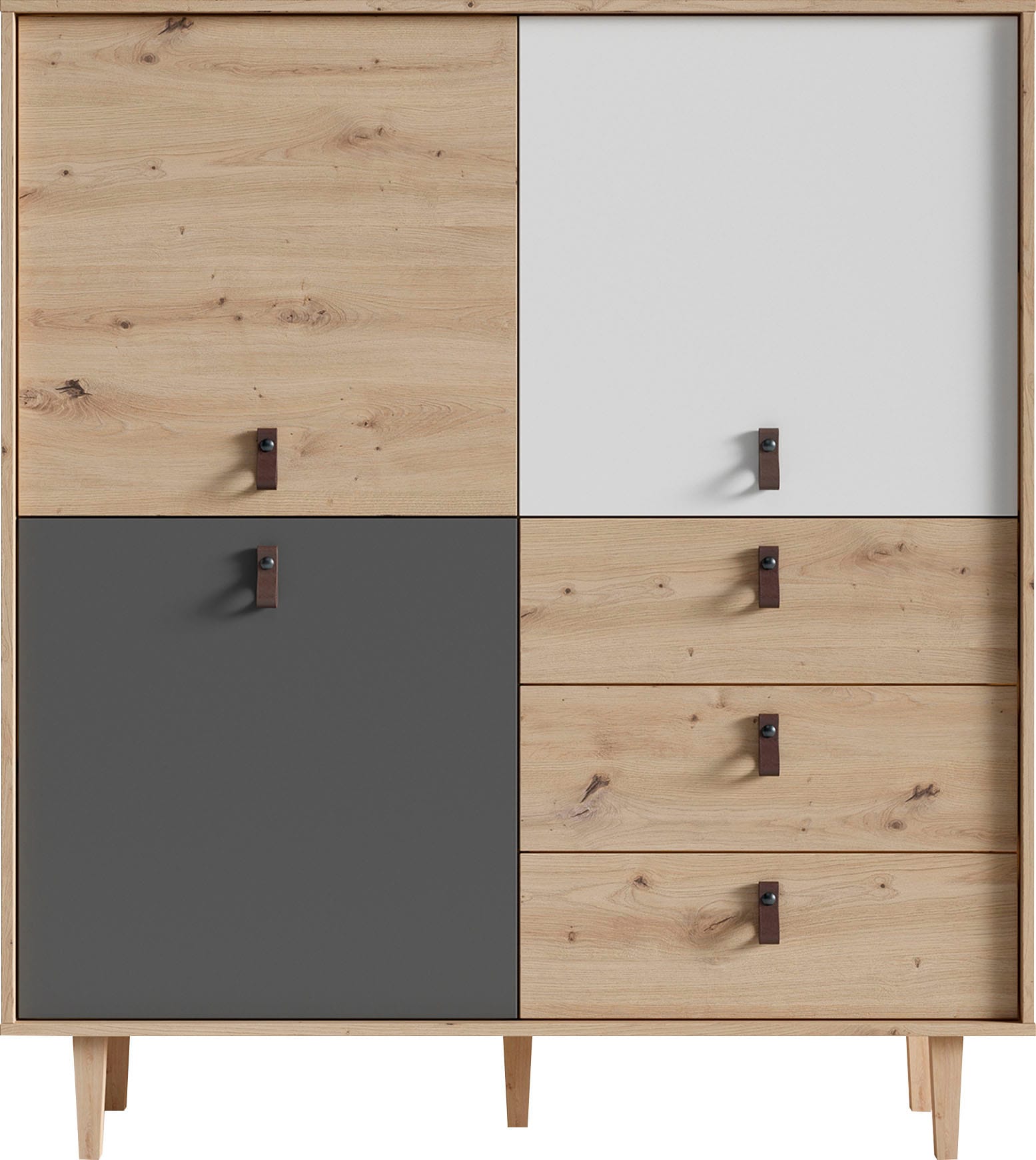 INOSIGN Highboard »Bill, mit drei Schubkästen und drei Türen,« 120cm Breit mit verstellbaren Einlegeböden, massive Holzbeine