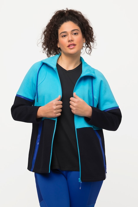 Sweatjacke, zweifarbig, Stehkragen, Reißverschlusstaschen