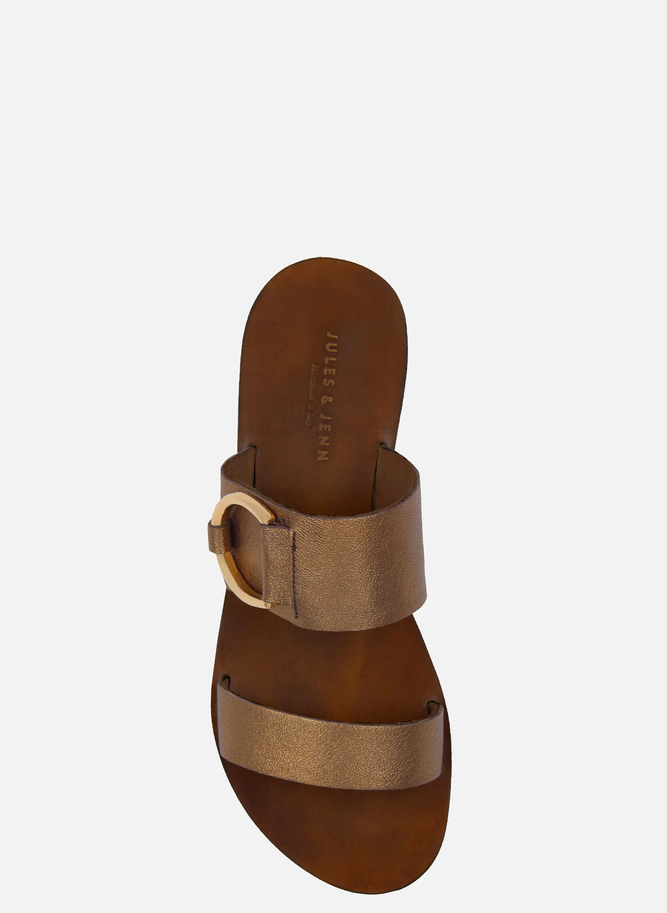 Sandales boucle cuir métalisé | Marron