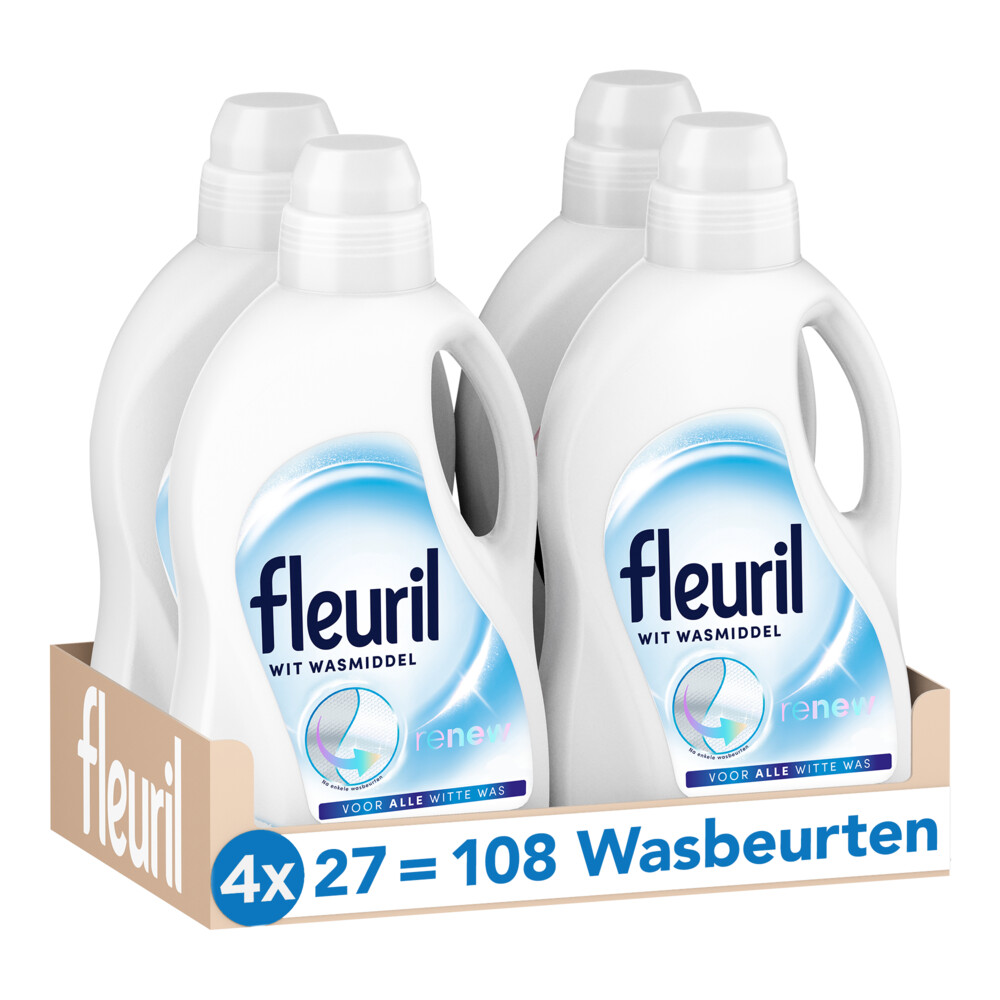 4x Fleuril Vloeibaar Wasmiddel Renew Witte Was 27 Wasbeurten1,35 liter