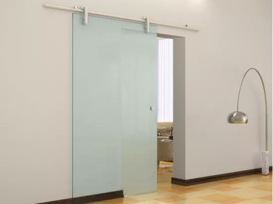 Porte coulissante avec système en applique CLEAVER - H205 x L83 cm - Verre trempé dépoli