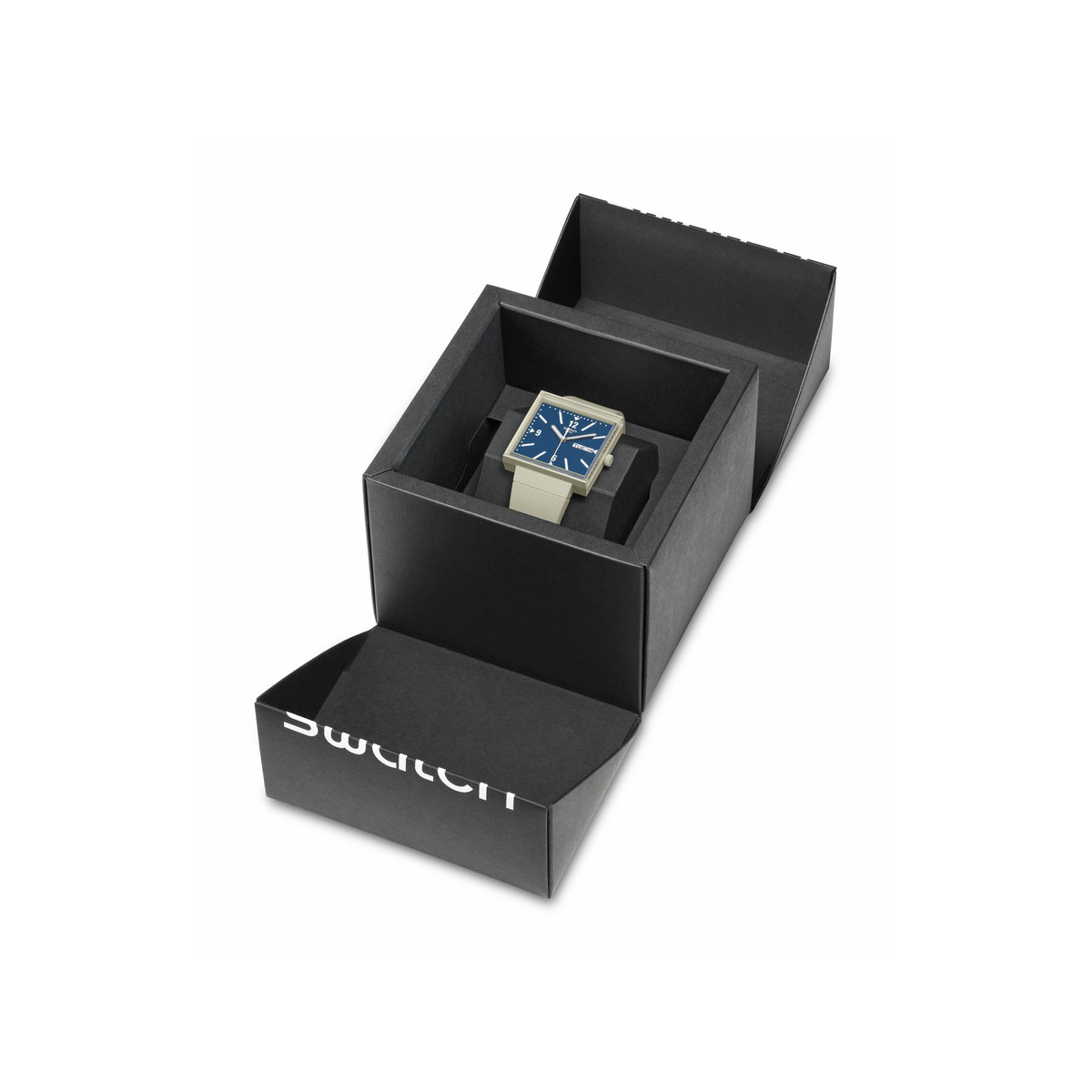 Montre SWATCH Square bioceramic What if beige? homme bracelet matériau biosourcé beige