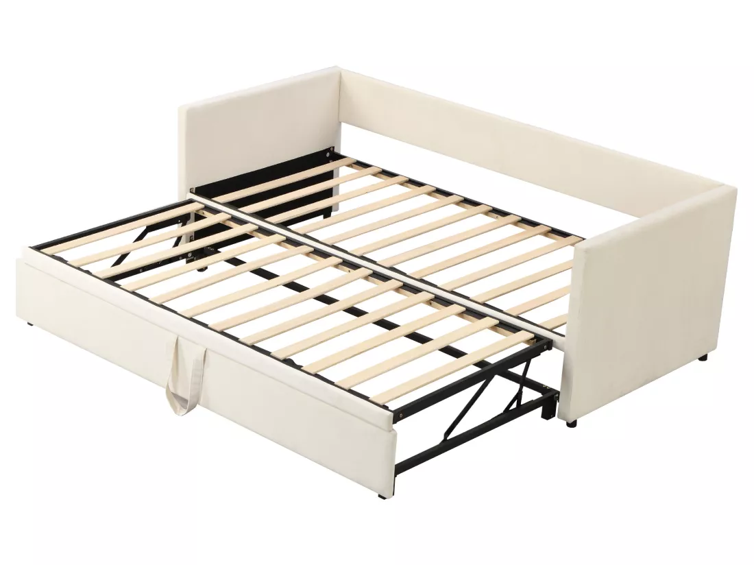 Lit gigogne 90 x 200 cm pour enfant - velours - style contemporain - coloris beige