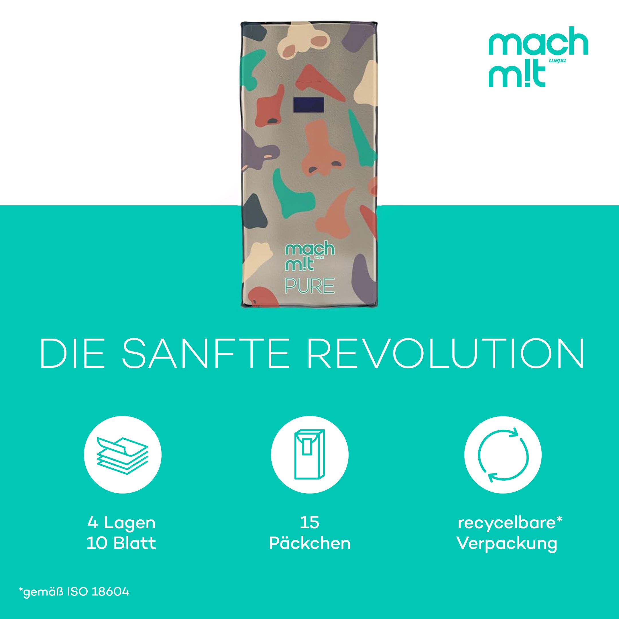 mach m!t PURE Tachentücher 4-lagig aus recyceltem Karton