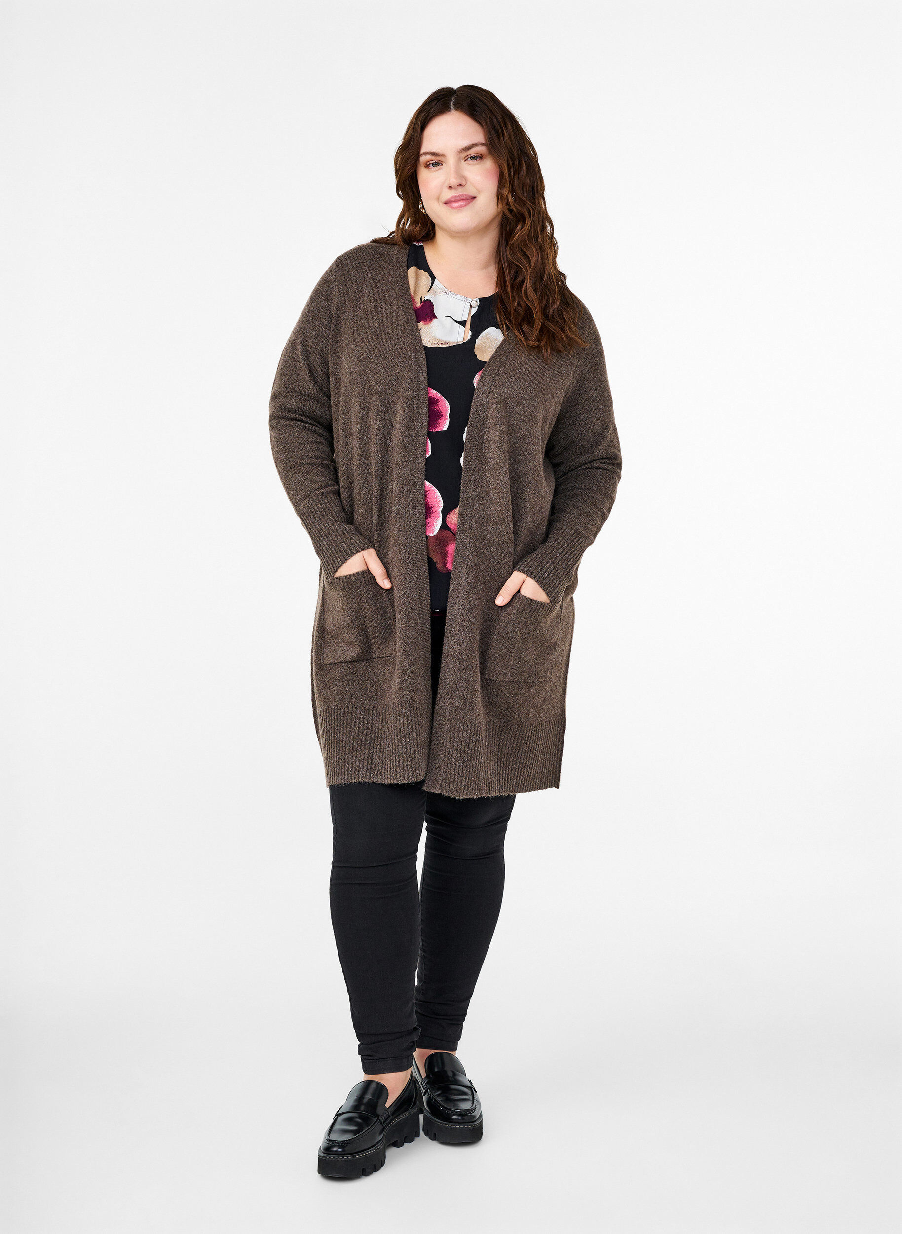 Meleret strik cardigan med lommer
