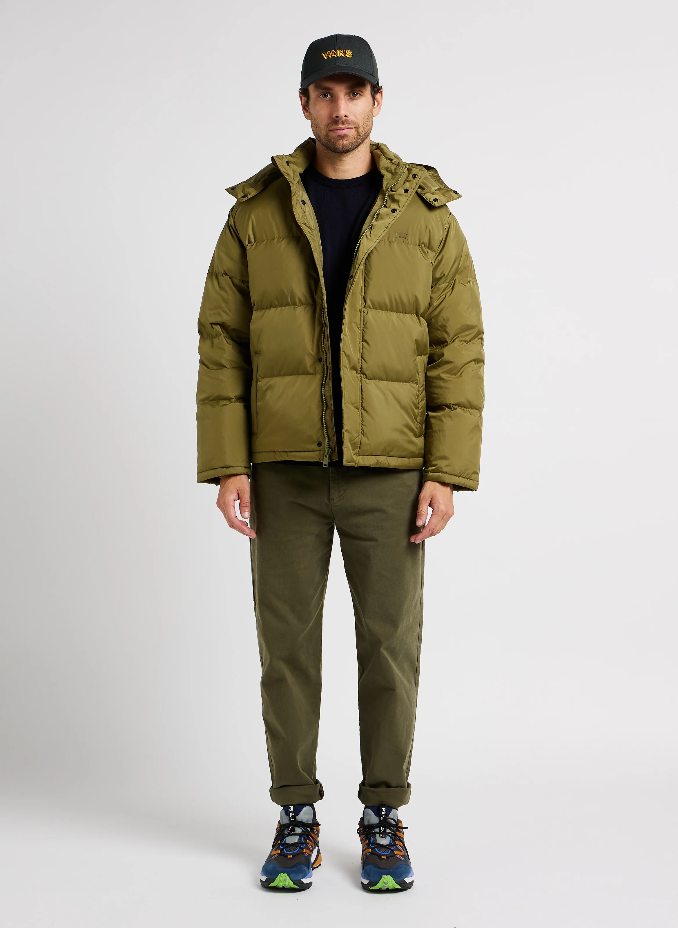 LAUREL SHORT PUFFER - Doudoune à capuche amovible droite | Vert