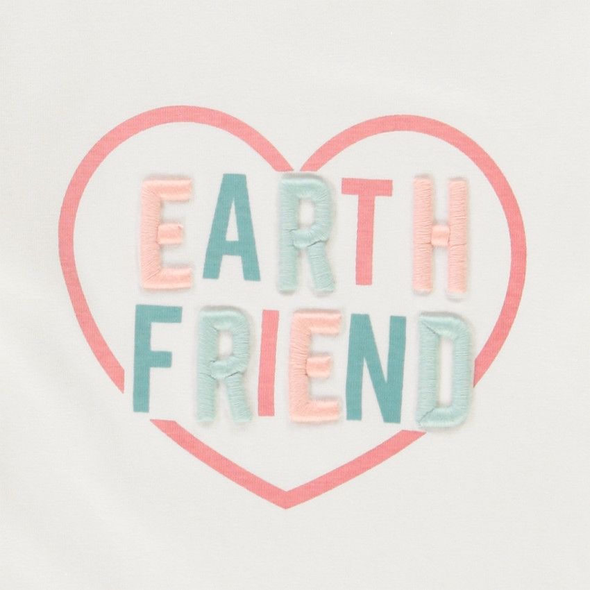 T-shirt manches longues en coton IC* print et lettres brodées pour fille - Ecru