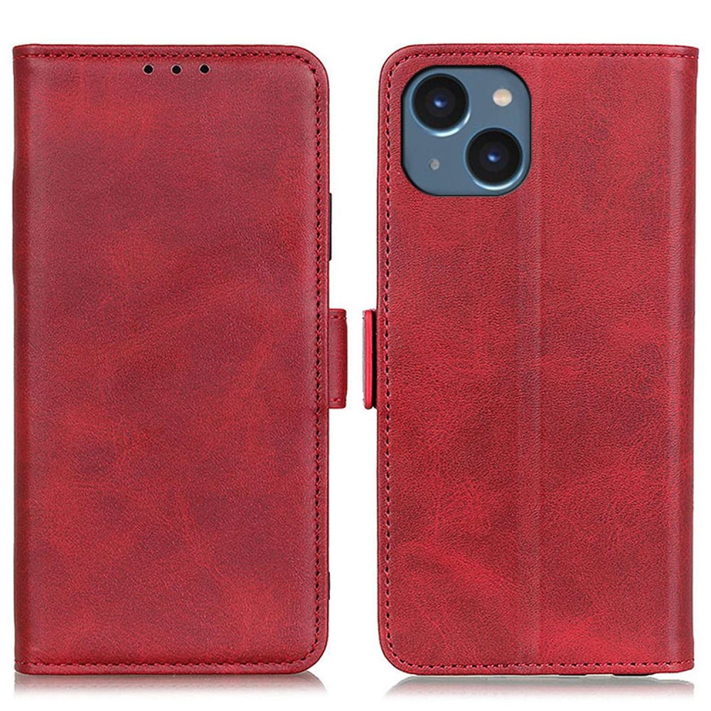 iPhone 14 Vintage Leder Tasche Flip Cover mit Kartenfächer - Rot