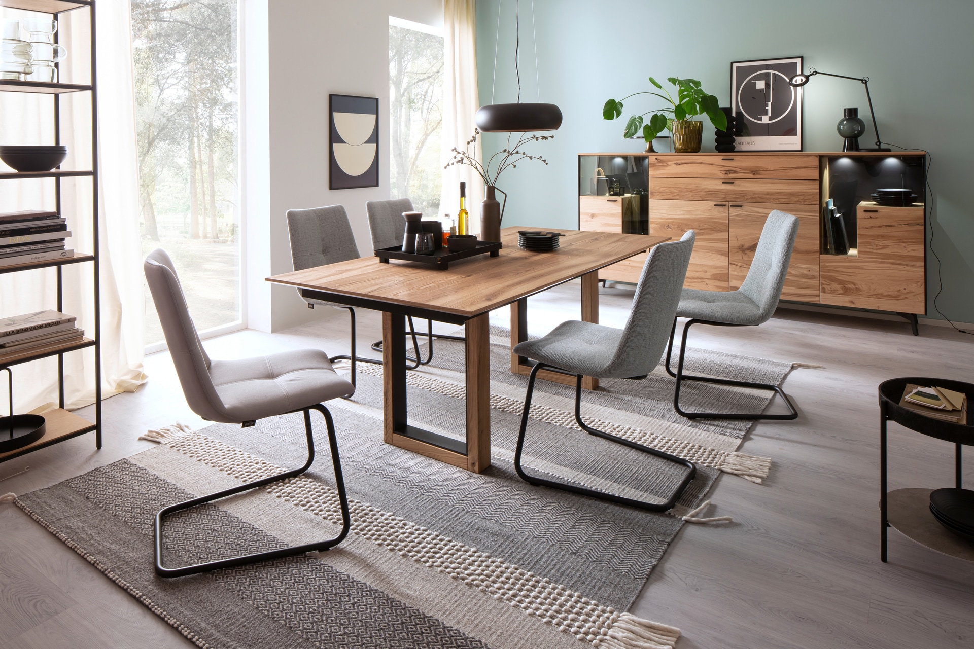 easy! by FHL LED Pendelleuchte Wood schwarz Buchedekor 40cm 150cm rund