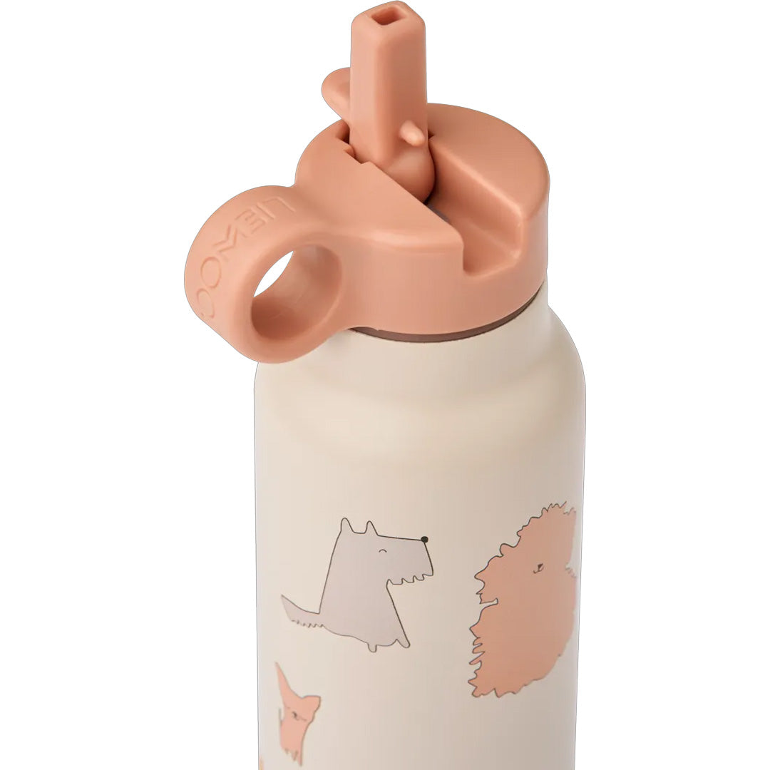 liewood rvs thermosfles falk - cats and dogs sandy - 350 ml