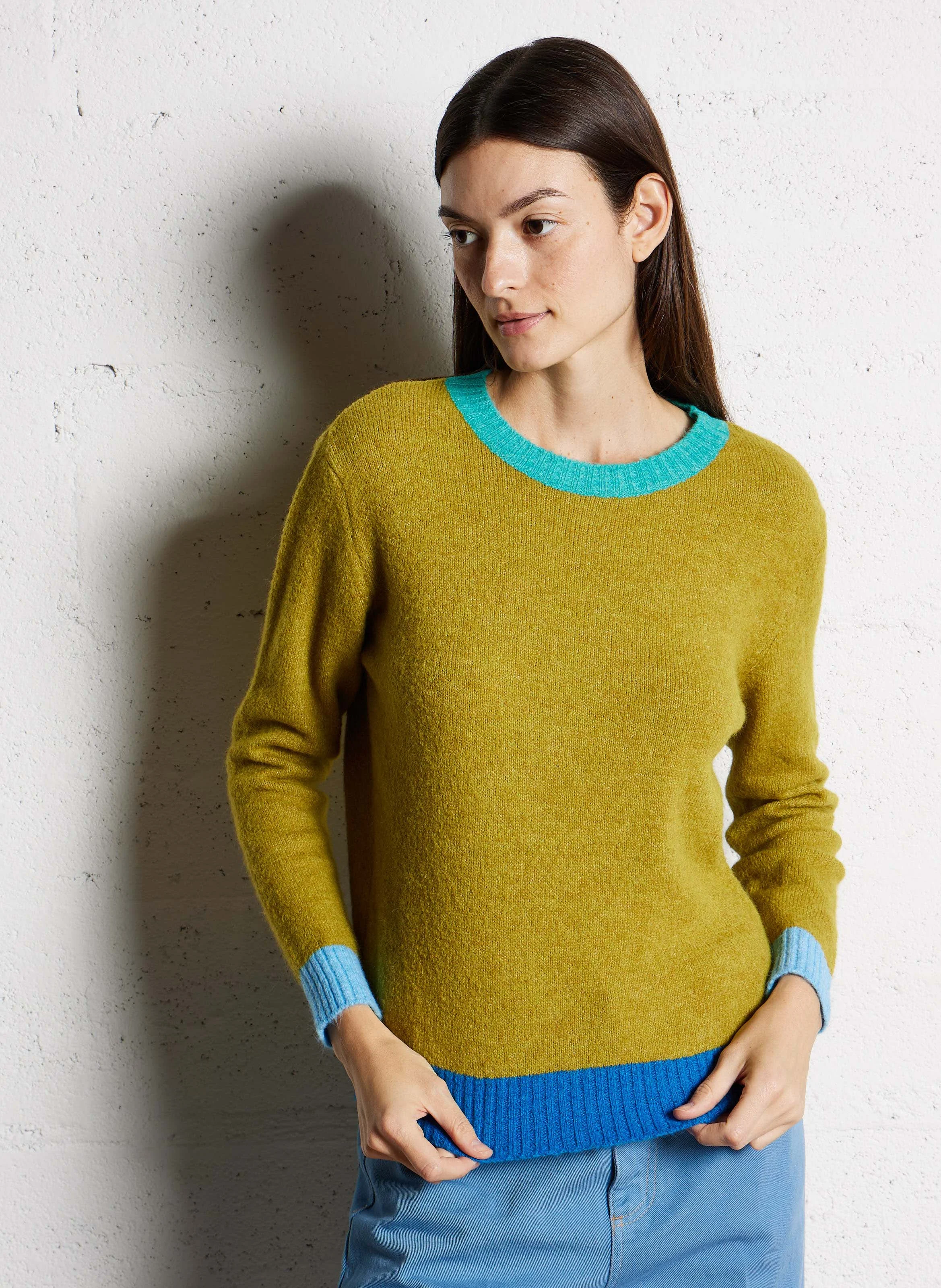 FUNCKY - Pull droit col rond tricolore | Vert