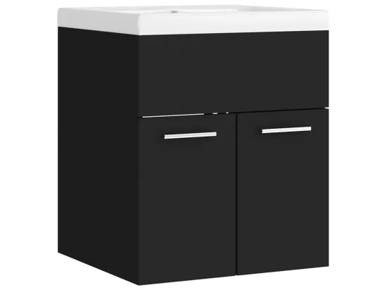 Armoire d'évier avec lavabo intégré Noir Aggloméré
