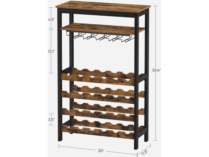 Songmics Weinregal für 24 Flaschen, aus Bambusholz Weinregal im Industrie-Design mit Glashalter