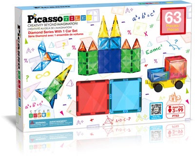 PicassoTiles Diamond Series Magnetisk Byggesett med Bil 63 Deler