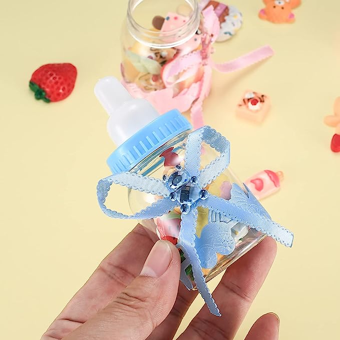 (24er Set) Deko Candy Baby Fläschchen Gender Reveal Süssigkeiten Flaschen Baby Shower Party Accessoire - Rosa / Blau