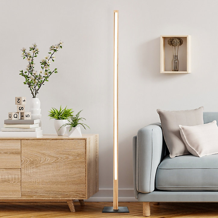 Lampe sur pied LED intégrée Arion métal noir et bois beige blanc chaud 14W IP20 L.120 x H. 186 cm Brillant
