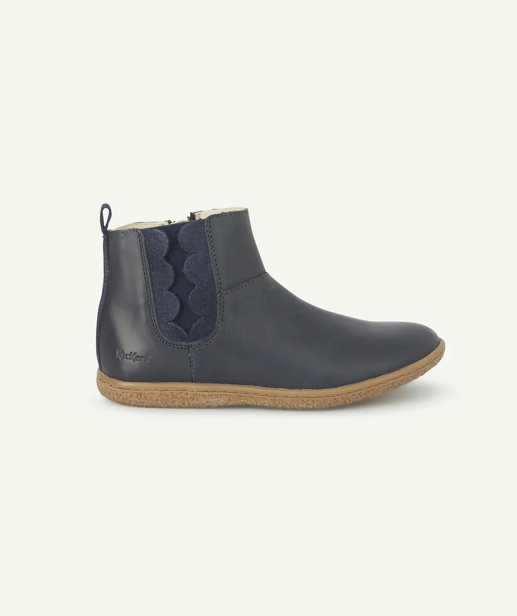 KICKERSBOTTINES FILLE EN CUIR BLEU MARINE AVEC FANTAISIES BRILLANTES