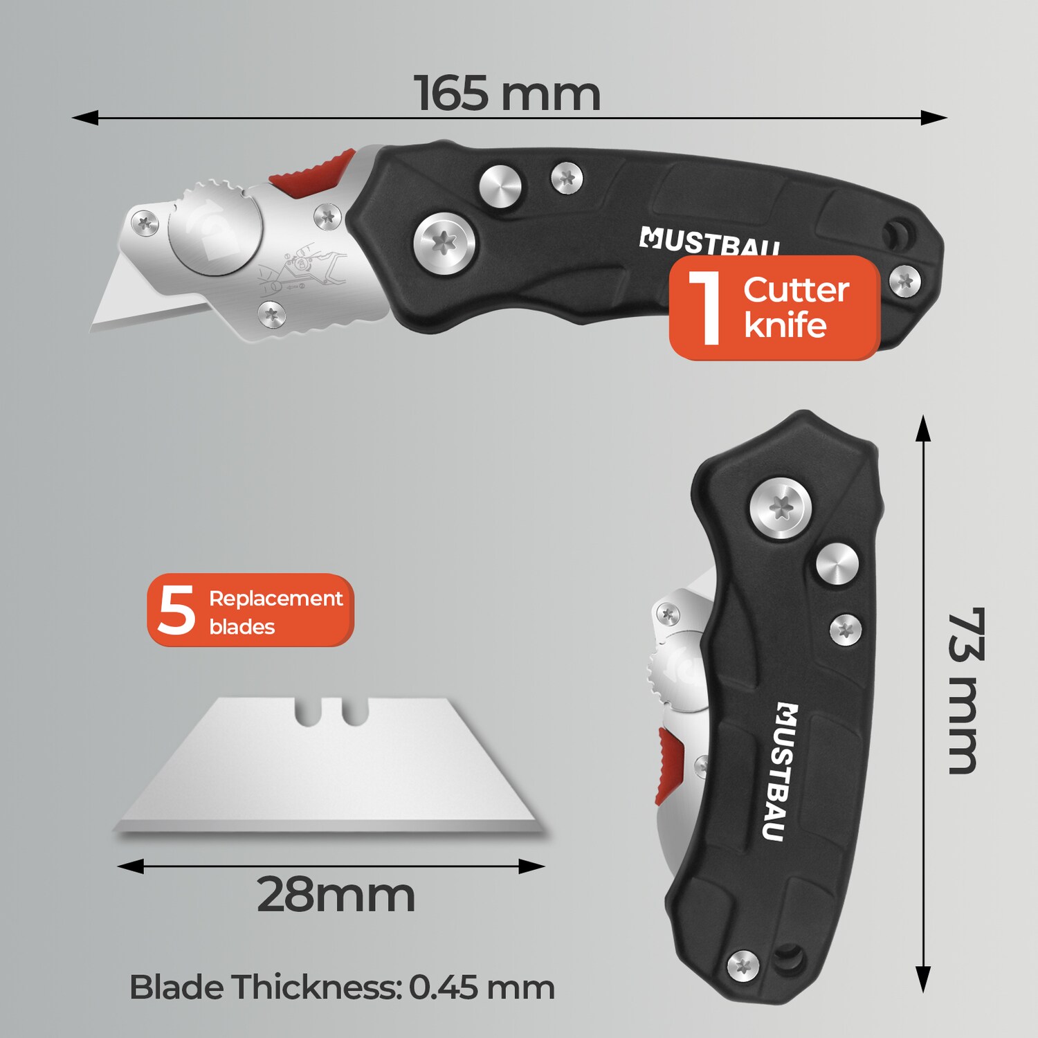Mustbau Taschenmesser Klappmesser mit 5 zusätzlichen SK5 Klingen
